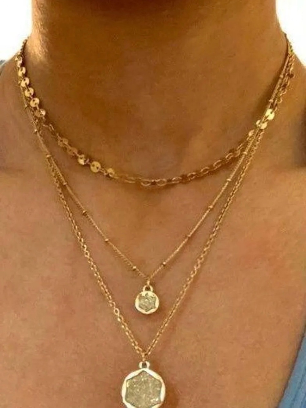 Honeycomb Gold Triple Chain Necklace